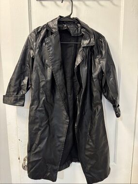 Black Faux Leather Trench Coat